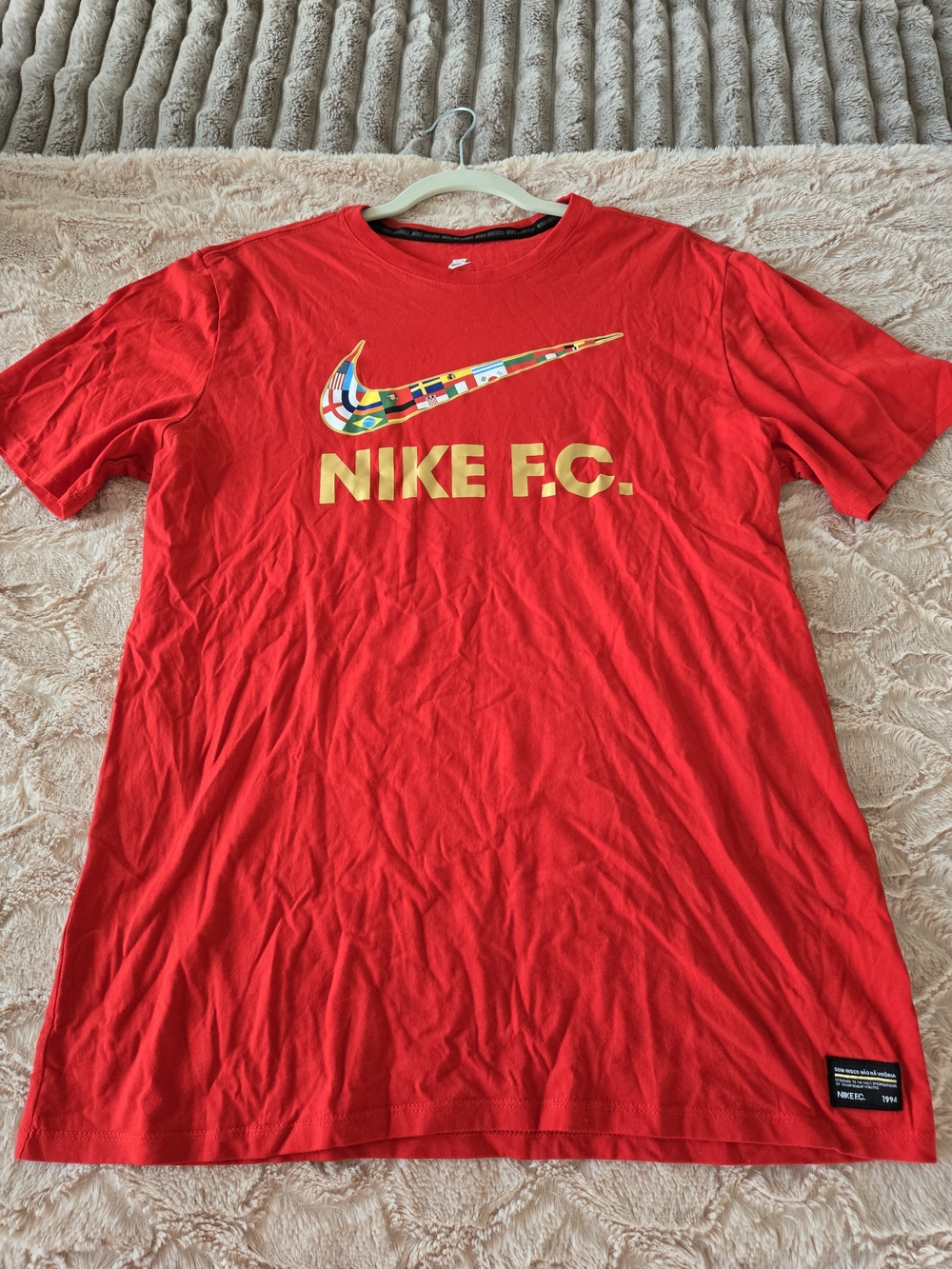 Nike F.C. Red Short Sleeve Tee with Multicolor Swoosh